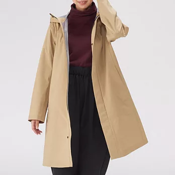 [MUJI無印良品]女撥水加工尼龍附防水膠條連帽大衣M米色