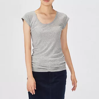 [MUJI無印良品]女有機棉針織無側縫法式袖衫/2入XL灰色