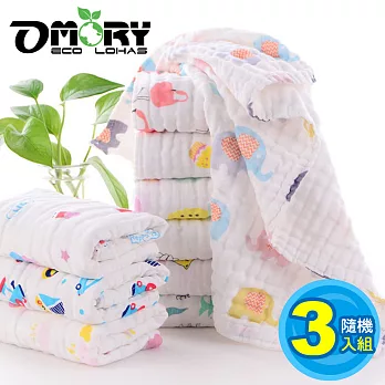 【OMORY】純棉6層高密纱布印花泡泡巾/方巾30*30-隨機3入