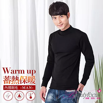 BeautyFocus男立領舒適刷毛蓄熱保暖衣5590黑色-M