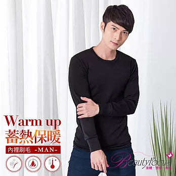BeautyFocus男圓領舒適刷毛蓄熱保暖衣5591黑色-L