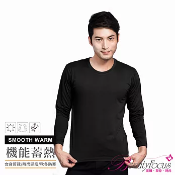 BeautyFocus男圓領機能蓄熱保暖上衣3839黑色-L