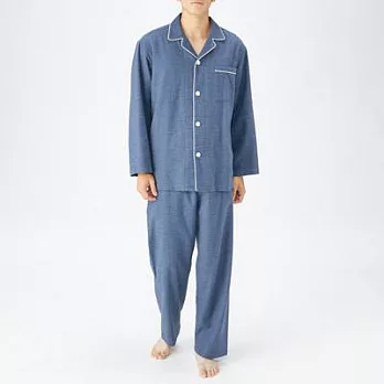 [MUJI無印良品]男有機棉無側縫法蘭絨家居睡衣XL深藍