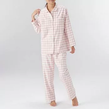 [MUJI無印良品]女有機棉無側縫法蘭絨家居睡衣M粉紅格紋