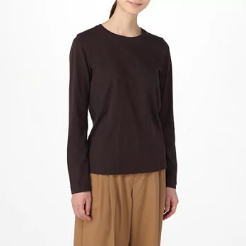 [MUJI無印良品]女有機棉圓領長袖T恤S深棕