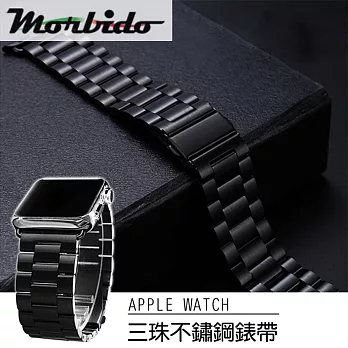 Apple Watch 不鏽鋼三珠蝶扣錶帶-贈拆錶器(沉穩黑-44mm)