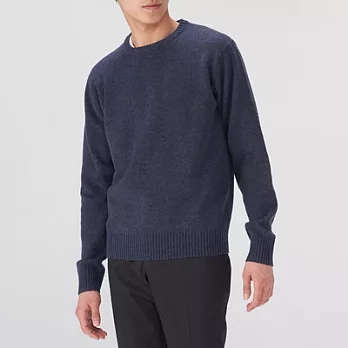 [MUJI無印良品]男美麗諾羊毛圓領針織衫XL深藍