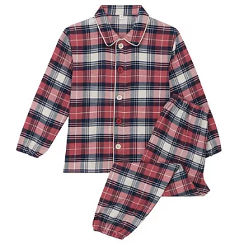 [MUJI無印良品]兒童有機棉無側縫法蘭絨輕鬆換穿家居睡衣125~140紅格紋