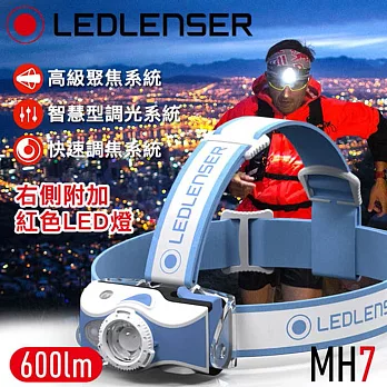 德國 Ledlenser MH7 戶外專用充電式伸縮調焦頭燈 藍/白