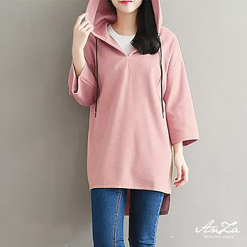【AnZa】韓版休閒連帽寬袖毛呢上衣(4色)   FREE粉色