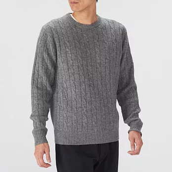 [MUJI無印良品]男美麗諾羊毛麻花織紋針織衫S灰色