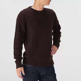 [MUJI無印良品]男美麗諾羊毛麻花織紋針織衫S棕色