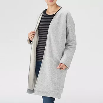 [MUJI無印良品]女棉混內裏絨毛長版開襟衫XSS淺灰