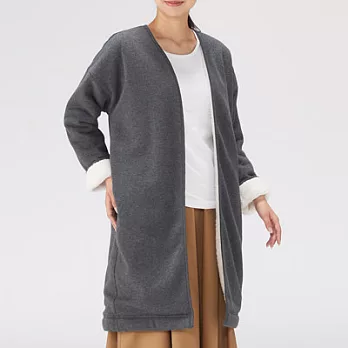 [MUJI無印良品]女棉混內裏絨毛長版開襟衫XSS深灰