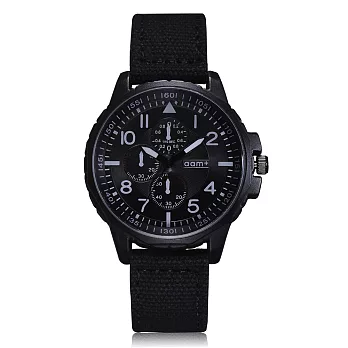 Watch-123 阿爾卑斯經典軍風仿三眼帆布手錶 (2色任選)黑色