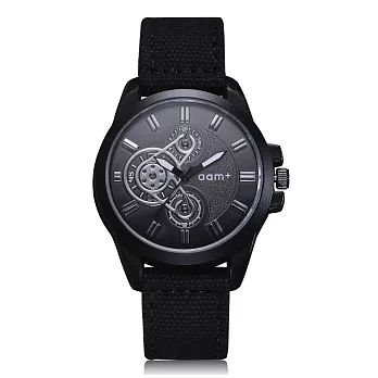 Watch-123 經典美式復古仿機械軍風帆布手錶 (2色任選)黑色