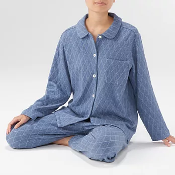 [MUJI無印良品]女有機棉混無側縫針織刺縫家居睡衣S深藍