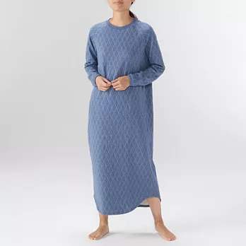 [MUJI無印良品]女有機棉混針織刺縫家居連身裙S深藍