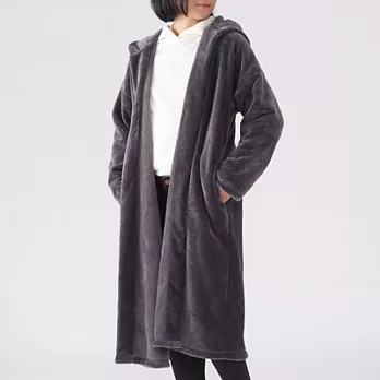 [MUJI無印良品]女聚酯纖維暖纖毛保暖附帽大衣M~L墨灰