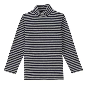 [MUJI無印良品]兒童有機棉混起毛針織橫紋短領長袖T恤110深藍橫紋
