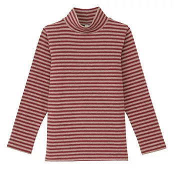 [MUJI無印良品]兒童有機棉混起毛針織橫紋短領長袖T恤120紫紅橫紋