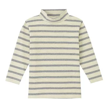 [MUJI無印良品]幼兒有機棉混起毛針織橫紋短領長袖T恤100灰白