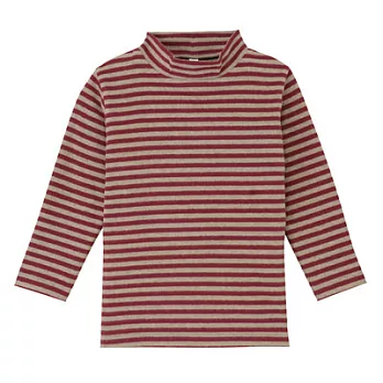 [MUJI無印良品]幼兒有機棉混起毛針織橫紋短領長袖T恤90紫紅橫紋