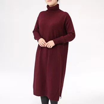 [MUJI無印良品]女不易刺癢羊毛螺紋高領洋裝XS~S暗紅