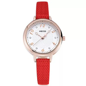 KEZZI 珂紫945-細帶小錶盤都會時尚手錶紅色