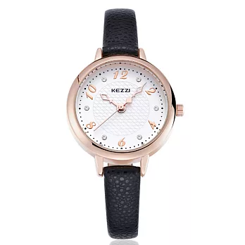 KEZZI 珂紫945-細帶小錶盤都會時尚手錶黑色