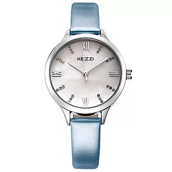 KEZZI 珂紫1381-小錶盤晶鑽時標時尚手錶藍色