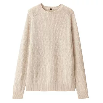 [MUJI無印良品]男有機棉鹿子織圓領針織衫M粉米