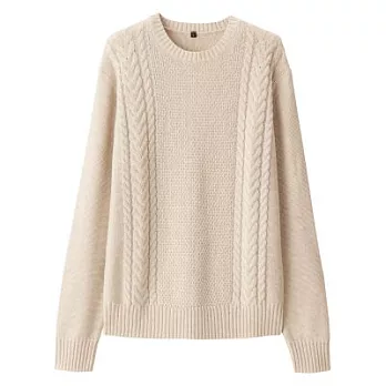 [MUJI無印良品]男有機棉織紋圓領針織衫M粉米