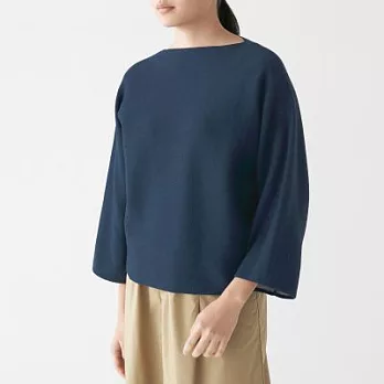 [MUJI無印良品]女有機棉混雙面織蝴蝶袖針織衫XS~S煙燻藍