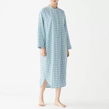 [MUJI無印良品]女有機棉二重紗織庫塔家居連身裙M淺藍格紋