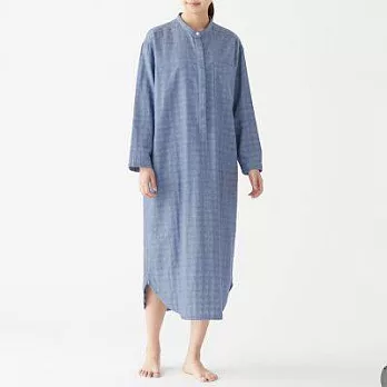 [MUJI無印良品]女有機棉二重紗織庫塔家居連身裙M藍色