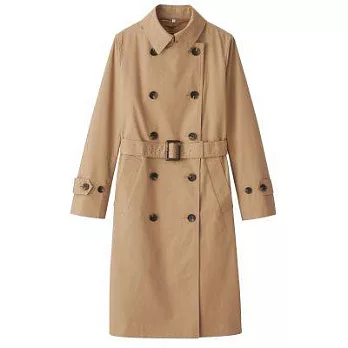 [MUJI無印良品]女棉混撥水加工雙排扣大衣M淺米