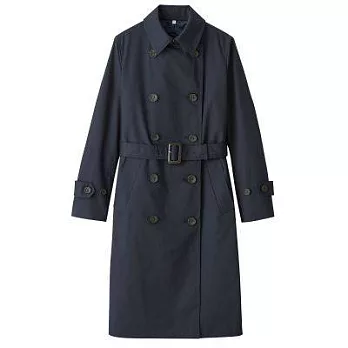 [MUJI無印良品]女棉混撥水加工雙排扣大衣M深藍