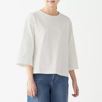 [MUJI無印良品]女有機棉粗織天竺寬袖T恤M~L白色