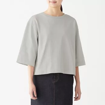 [MUJI無印良品]女有機棉粗織天竺寬袖T恤M~L淺灰