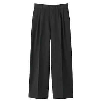[MUJI無印良品]女有機棉混縱橫彈性綾織舒適打摺寬擺褲XL黑色