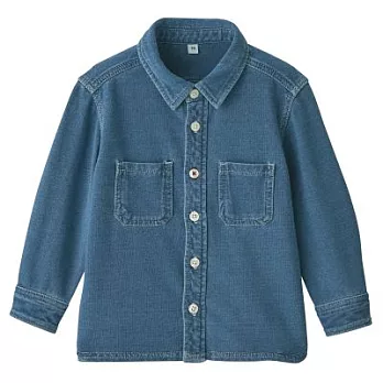[MUJI無印良品]兒童有機棉混輕鬆活動舒適拼接針織丹寧襯衫80淺藍
