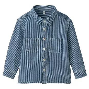 [MUJI無印良品]兒童有機棉混輕鬆活動舒適拼接針織丹寧襯衫80淺藍直紋