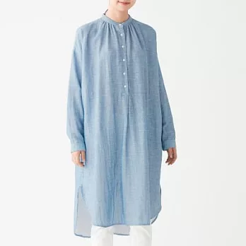 [MUJI無印良品]女棉混節紗二重紗織洋裝M~L藍色