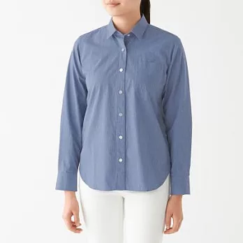 [MUJI無印良品]女再生棉混水洗平織布襯衫M煙燻藍