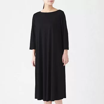 [MUJI無印良品]女棉混嫘縈七分袖洋裝XS~S黑色
