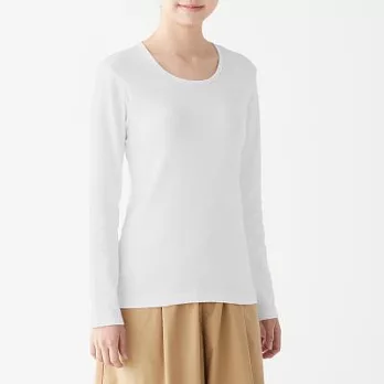 [MUJI無印良品]女印度棉混彈性針織圓領長袖T恤L白色