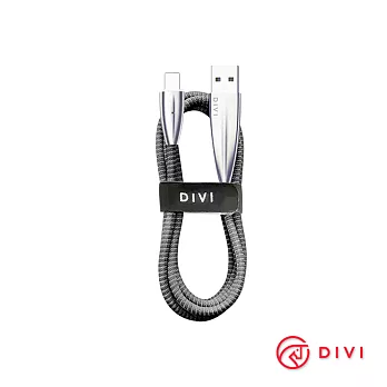 DIVI Lightning 衝浪版鋅合金傳輸充電線 新尼龍編織線材 - 1.88M黑色