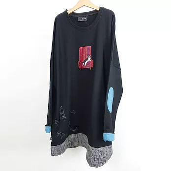 ：Urb.【沙發貓】 長袖補丁口袋洋裝FREE黑