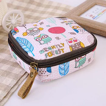 AmaZing 韓國布藝防水大容量拉鍊化妝包 (10款任選)粉色貓頭鷹